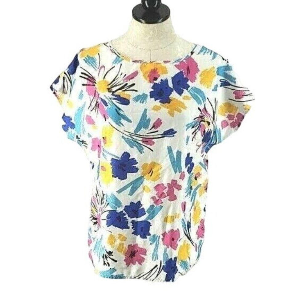 Alicia VTG Bold Floral‎ Print medium Blouse Shirt